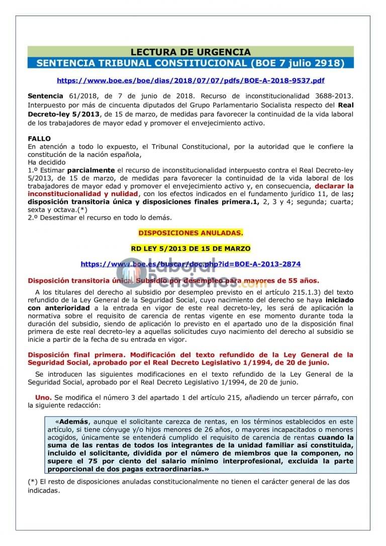 Tribunal Constitucional. Subsidio mayores 55 años