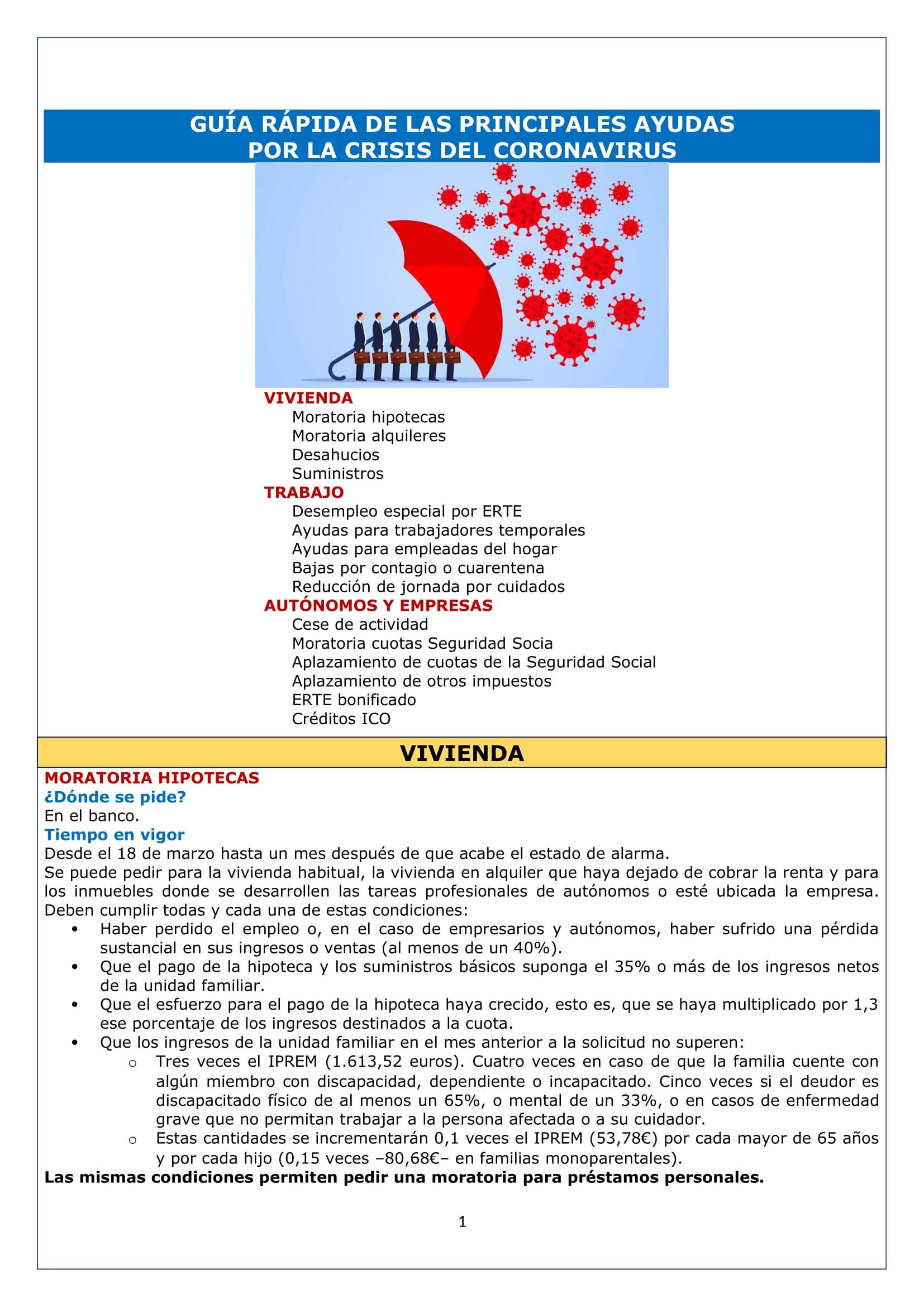 GUÍA RÁPIDA DE LAS PRINCIPALES AYUDAS POR LA CRISIS DEL CORONAVIRUS ...