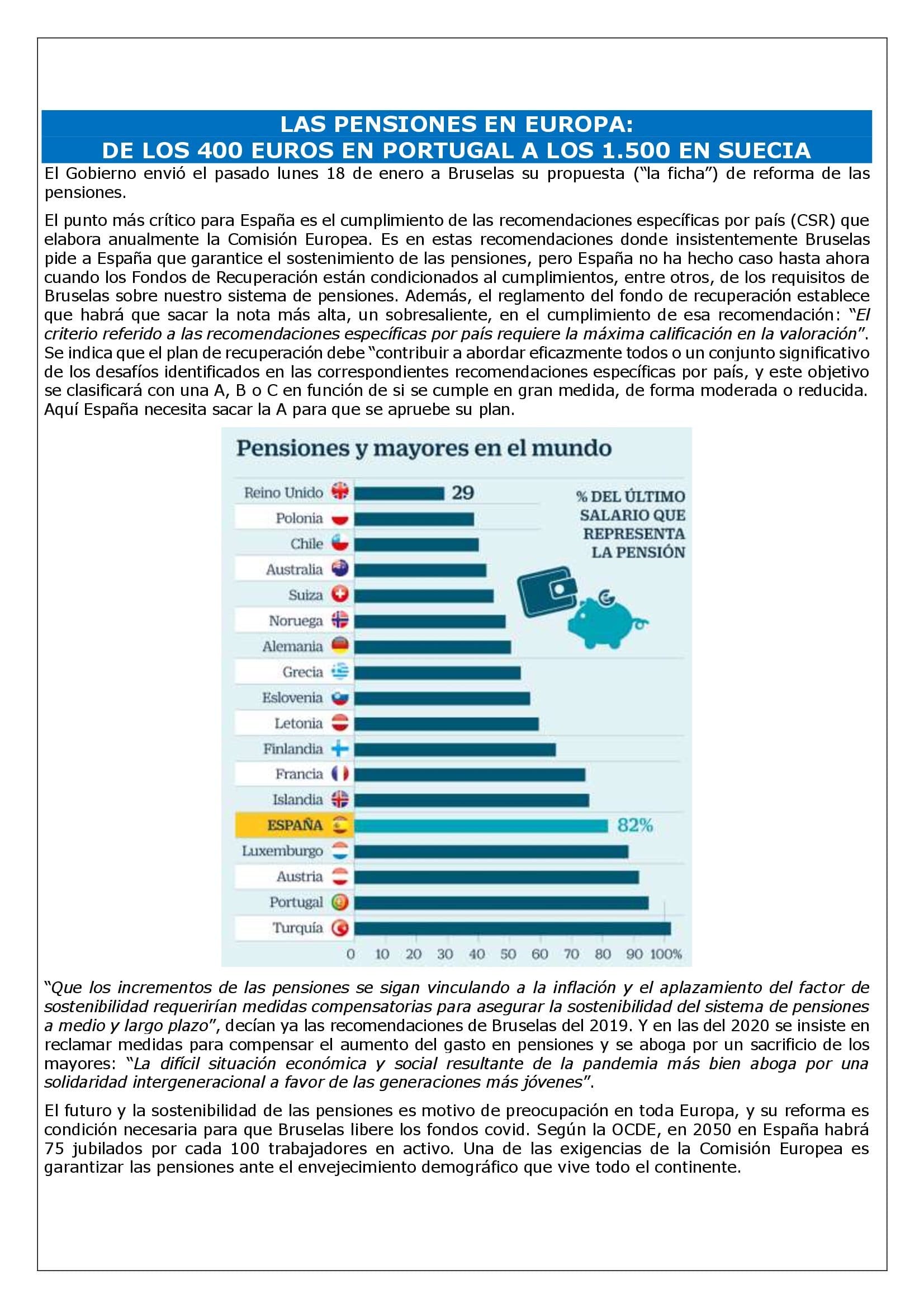 LAS PENSIONES EN EUROPA: DE LOS EUROS EN PORTUGAL 1.500 EN SUECIA - Laboral