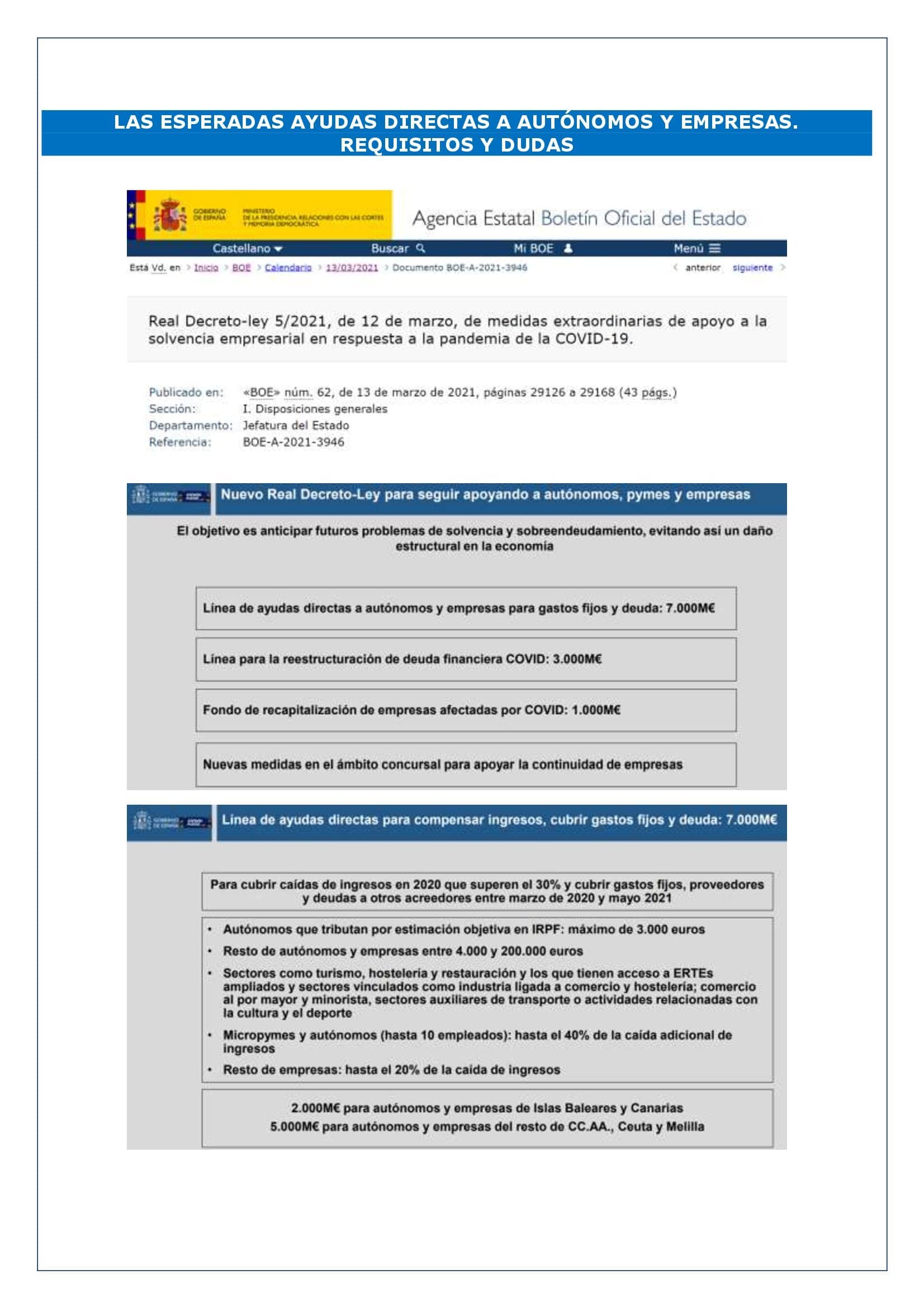 LAS ESPERADAS AYUDAS DIRECTAS A AUTÓNOMOS Y EMPRESAS. REQUISITOS Y ...