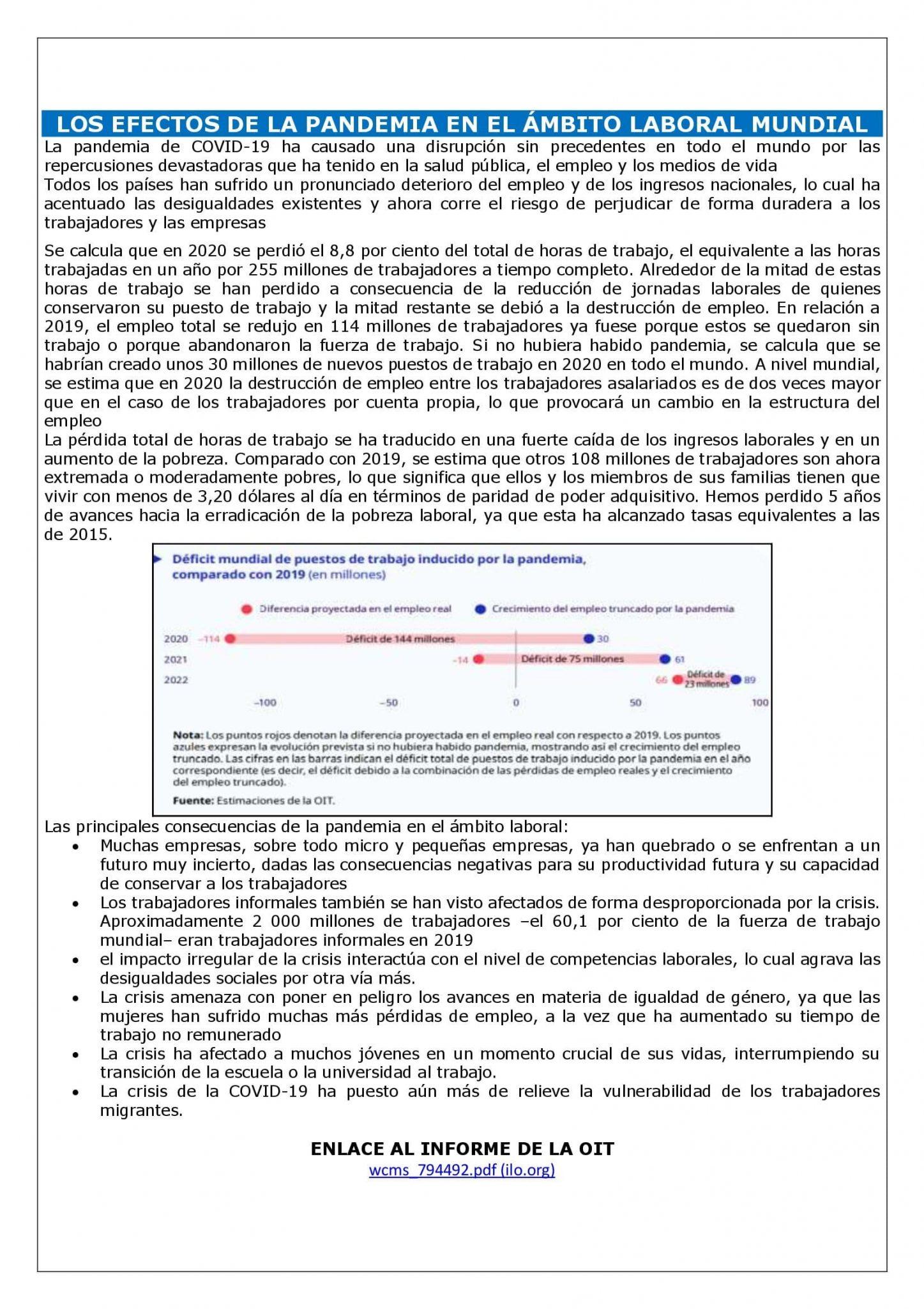 LOS EFECTOS DE LA PANDEMIA EN EL ÁMBITO LABORAL MUNDIAL - Laboral Pensiones