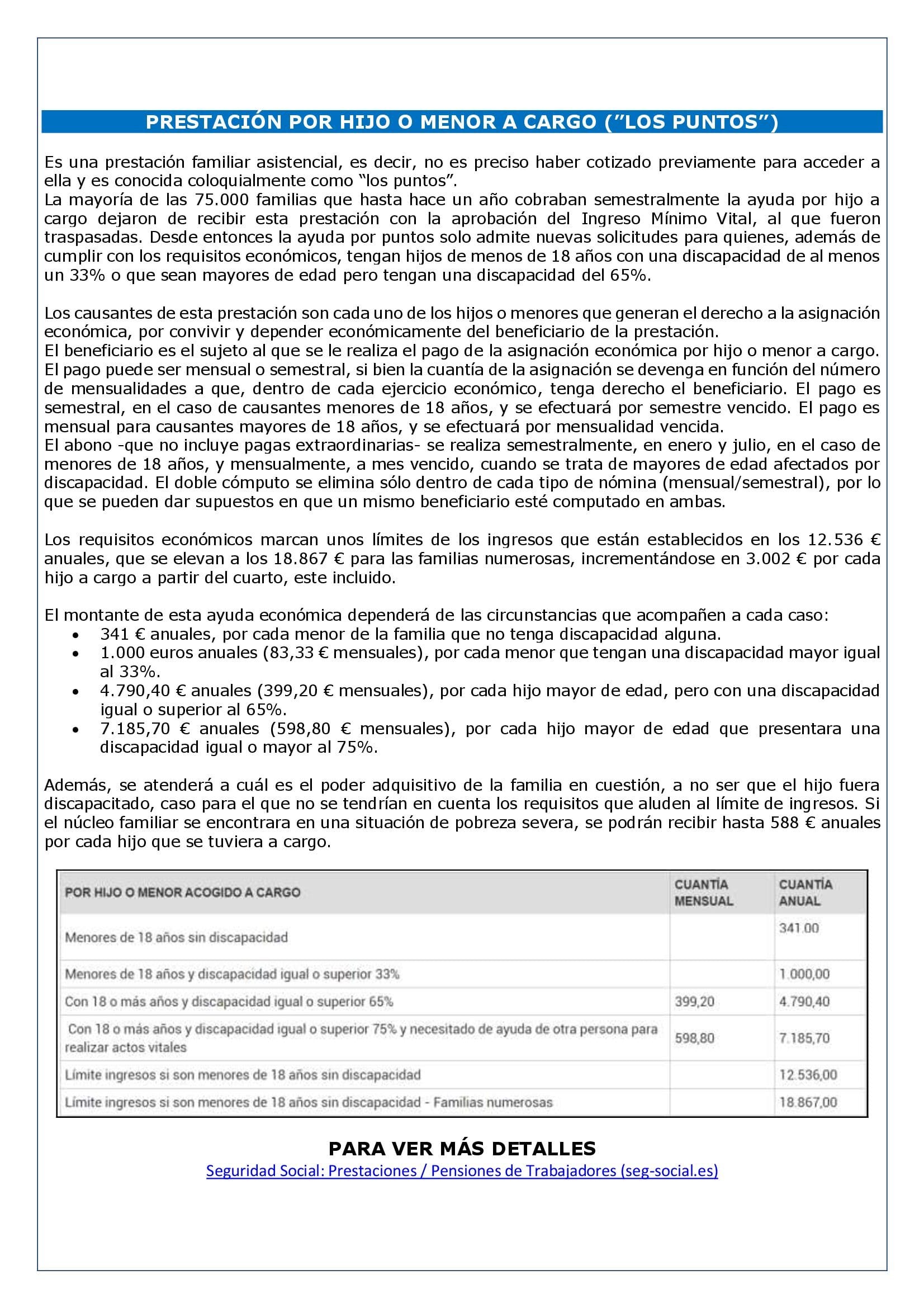 Certificado Ciencias Sociales desempleo PRESTACIÓN POR HIJO O MENOR A CARGO (”LOS PUNTOS”) - Laboral Pensiones
