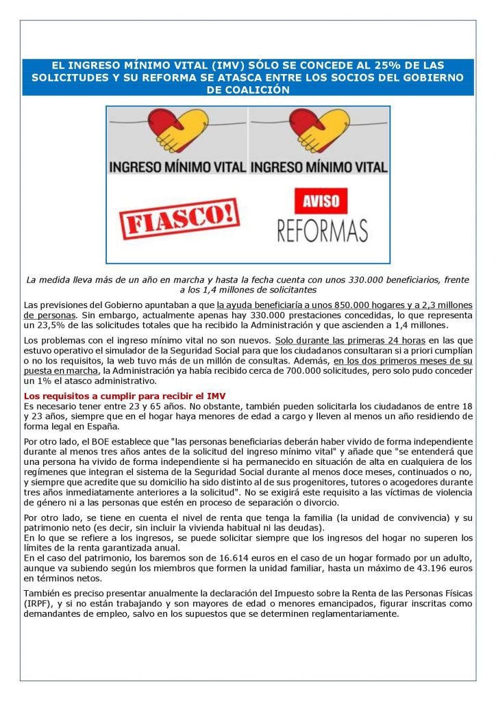 EL INGRESO MÍNIMO VITAL (IMV) SÓLO SE CONCEDE AL 25% DE LAS SOLICITUDES ...