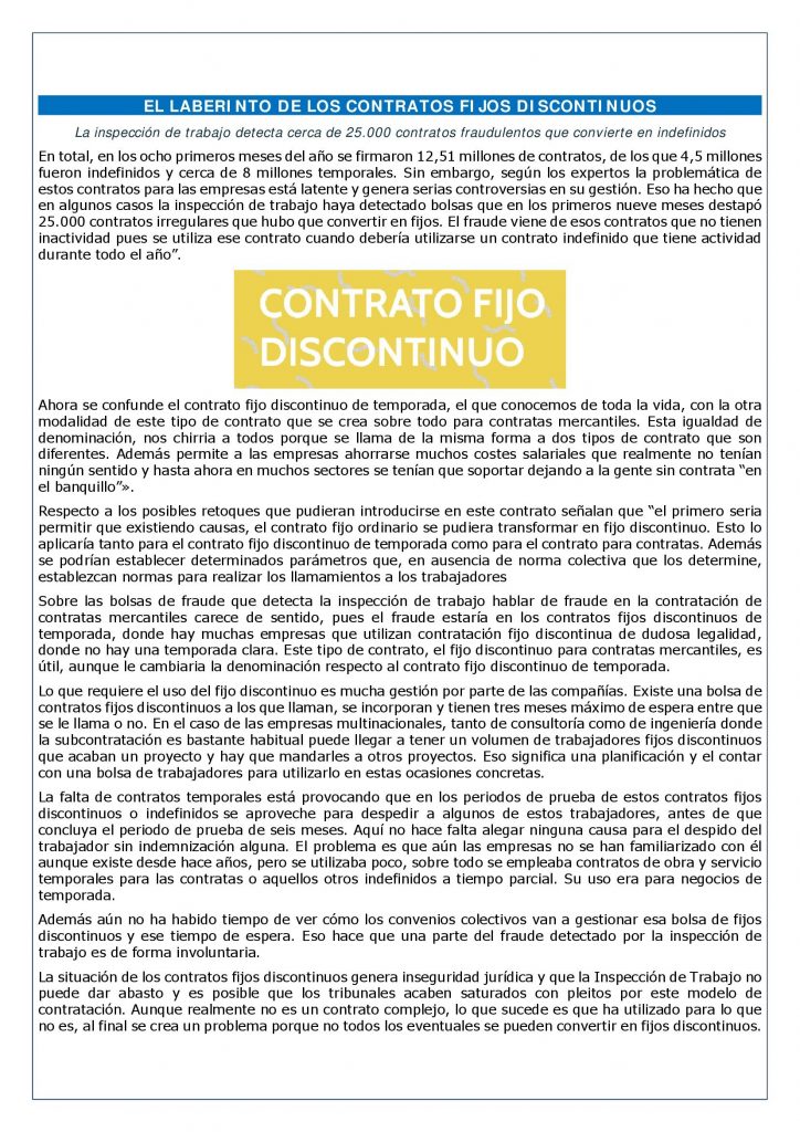 EL LABERINTO DE LOS CONTRATOS FIJOS DISCONTINUOS - Laboral Pensiones