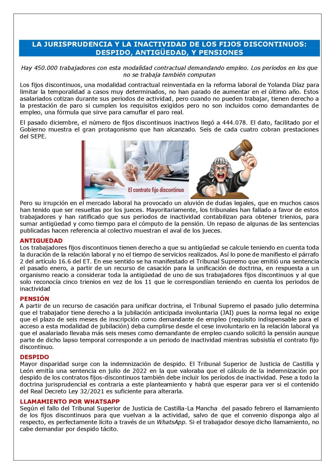 LA JURISPRUDENCIA Y LA INACTIVIDAD DE LOS FIJOS DISCONTINUOS: DESPIDO ...