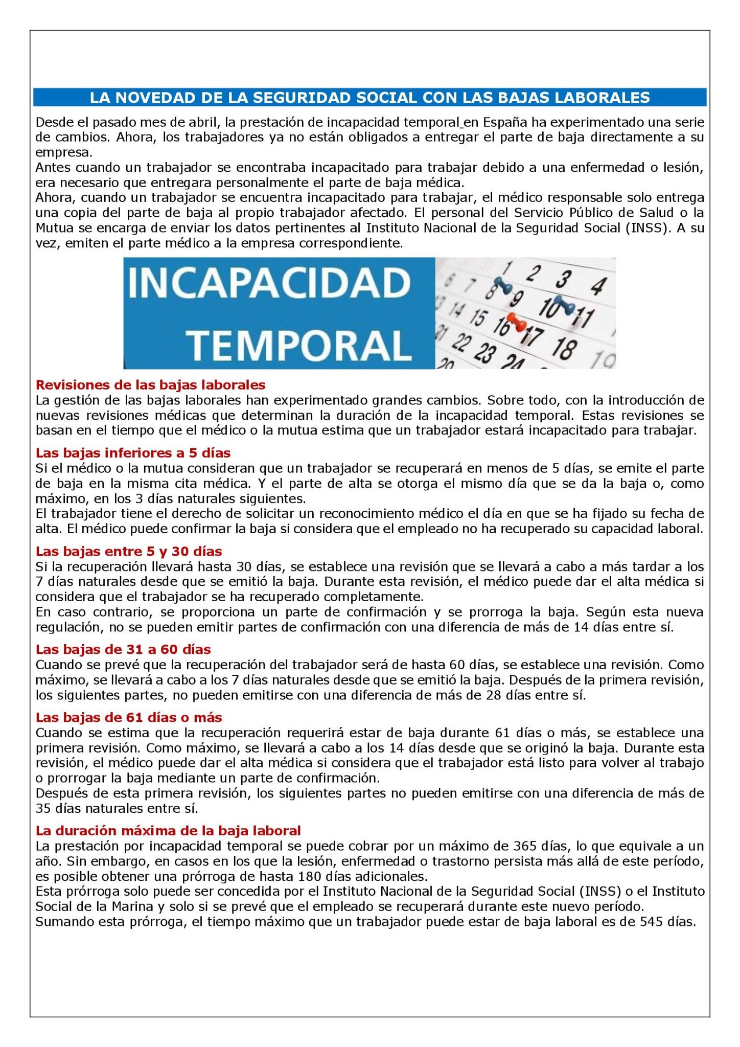 LA NOVEDAD DE LA SEGURIDAD SOCIAL CON LAS BAJAS LABORALES - Laboral ...