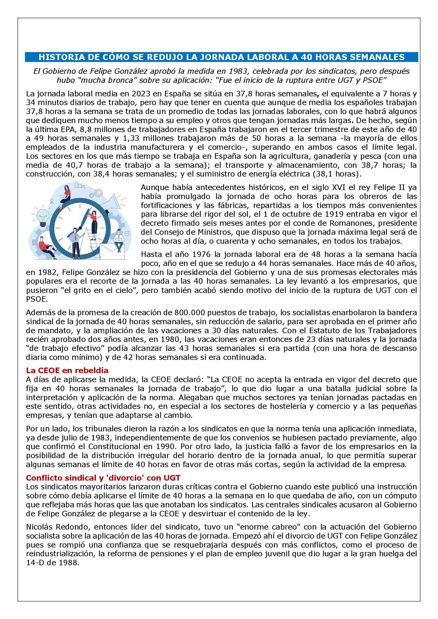 HISTORIA DE CÓMO SE REDUJO LA JORNADA LABORAL A 40 HORAS SEMANALES ...