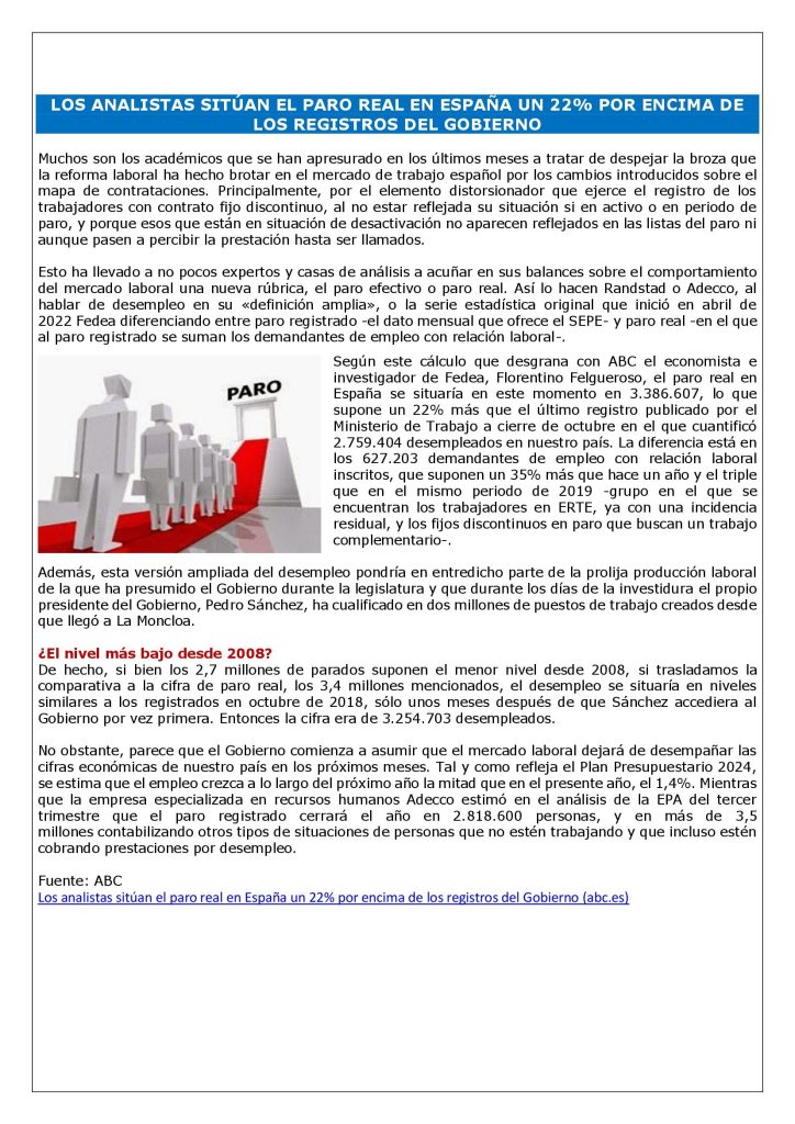 LOS ANALISTAS SITÚAN EL PARO REAL EN ESPAÑA UN 22% POR ENCIMA DE LOS ...
