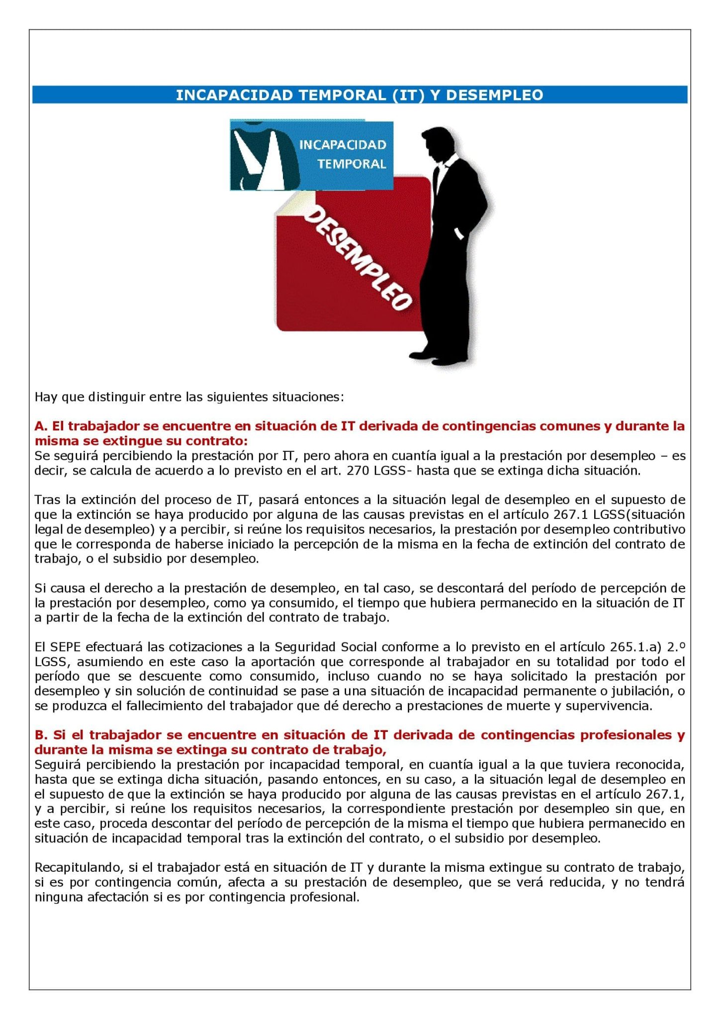 INCAPACIDAD TEMPORAL (IT) Y DESEMPLEO - Laboral Pensiones