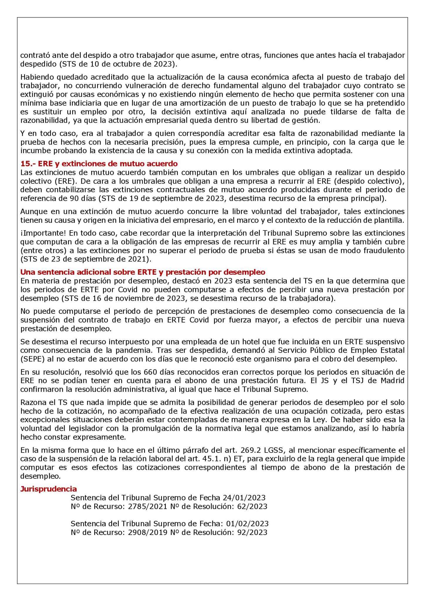 15 SENTENCIAS DICTADAS POR EL TRIBUNAL SUPREMO EN 2023 SOBRE ASPECTOS