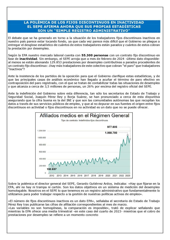 LA POLÉMICA DE LOS FIJOS DISCONTINUOS EN INACTIVIDAD EL SEPE AFIRMA ...
