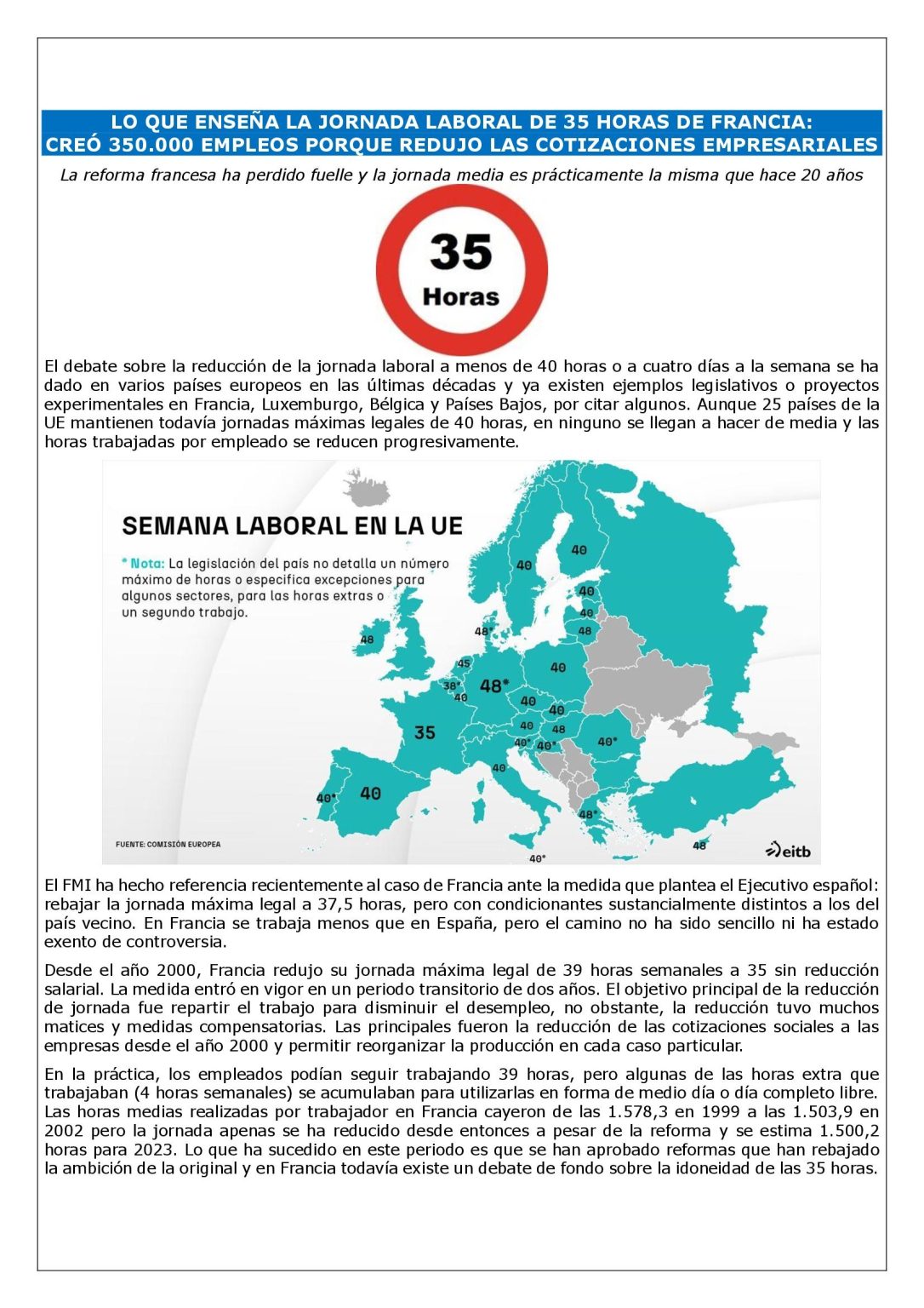 LO QUE ENSEÑA LA JORNADA LABORAL DE 35 HORAS DE FRANCIA: CREÓ 350.000 ...