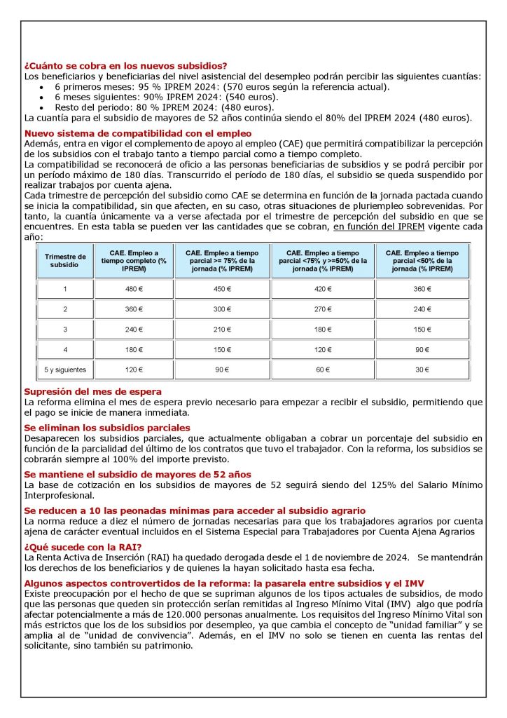 LA REFORMA DE LOS SUBSIDIOS POR DESEMPLEO VIGENTE DESDE EL 1 DE ...