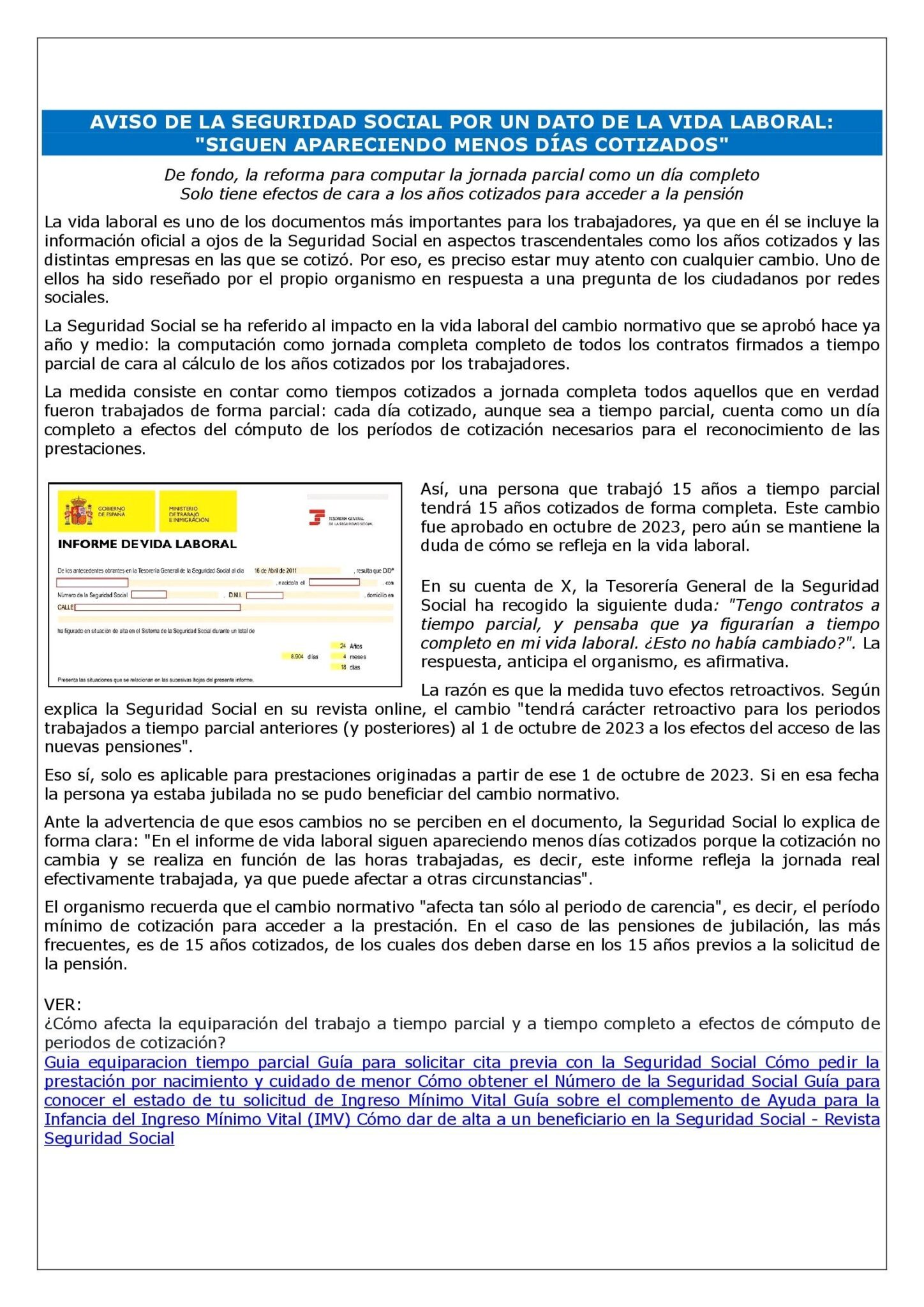 AVISO DE LA SEGURIDAD SOCIAL POR UN DATO DE LA VIDA LABORAL: "SIGUEN ...