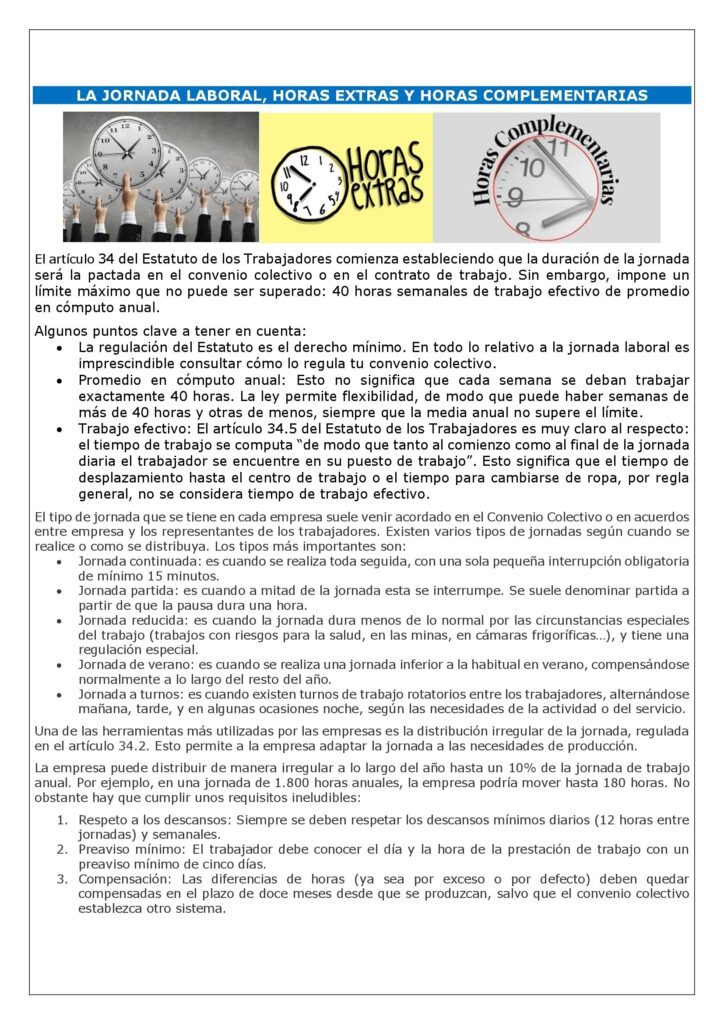 LA JORNADA LABORAL, HORAS EXTRAS Y HORAS COMPLEMENTARIAS - Laboral ...