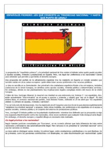 ESPAÑOLES PRIMERO: ¿EN QUÉ CONSISTE LA «PRIORIDAD NACIONAL» Y HASTA QUÉ PUNTO ES LEGAL?