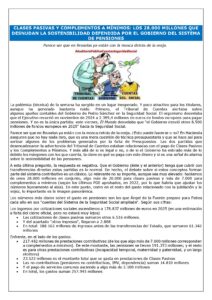 CLASES PASIVAS Y COMPLEMENTOS A MÍNIMOS: LOS 28.000 MILLONES QUE DESNUDAN LA SOSTENIBILIDAD DEFENDIDA POR EL GOBIERNO DEL SISTEMA DE PENSIONES