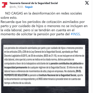 La Seguridad Social alerta de bulos sobre la cotización asimilada por parto y cuidado de hijos
